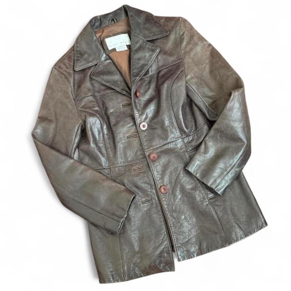 Nine West Leather Trench Coat Dark Brown